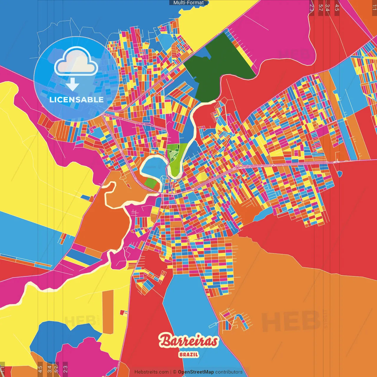 Barreiras, Brazil Crazy Colorful Street Map Poster Template