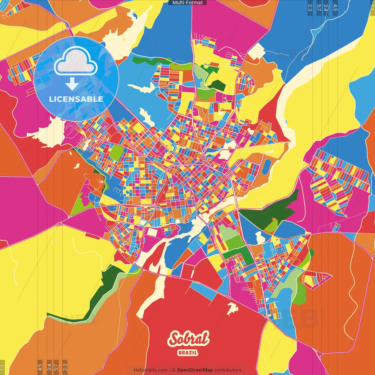 Sobral, Brazil Crazy Colorful Street Map Poster Template