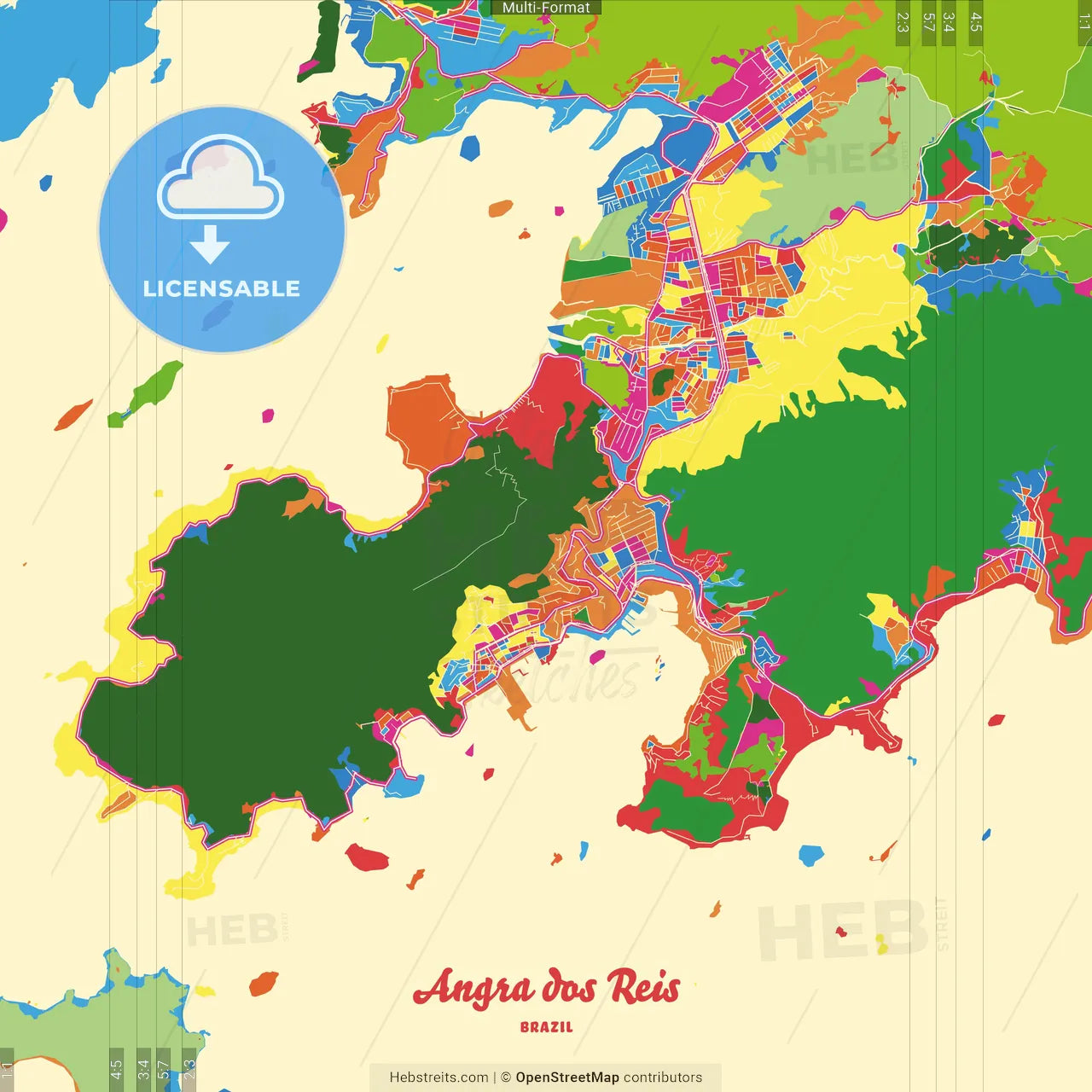Angra dos Reis, Brazil Crazy Colorful Street Map Poster Template
