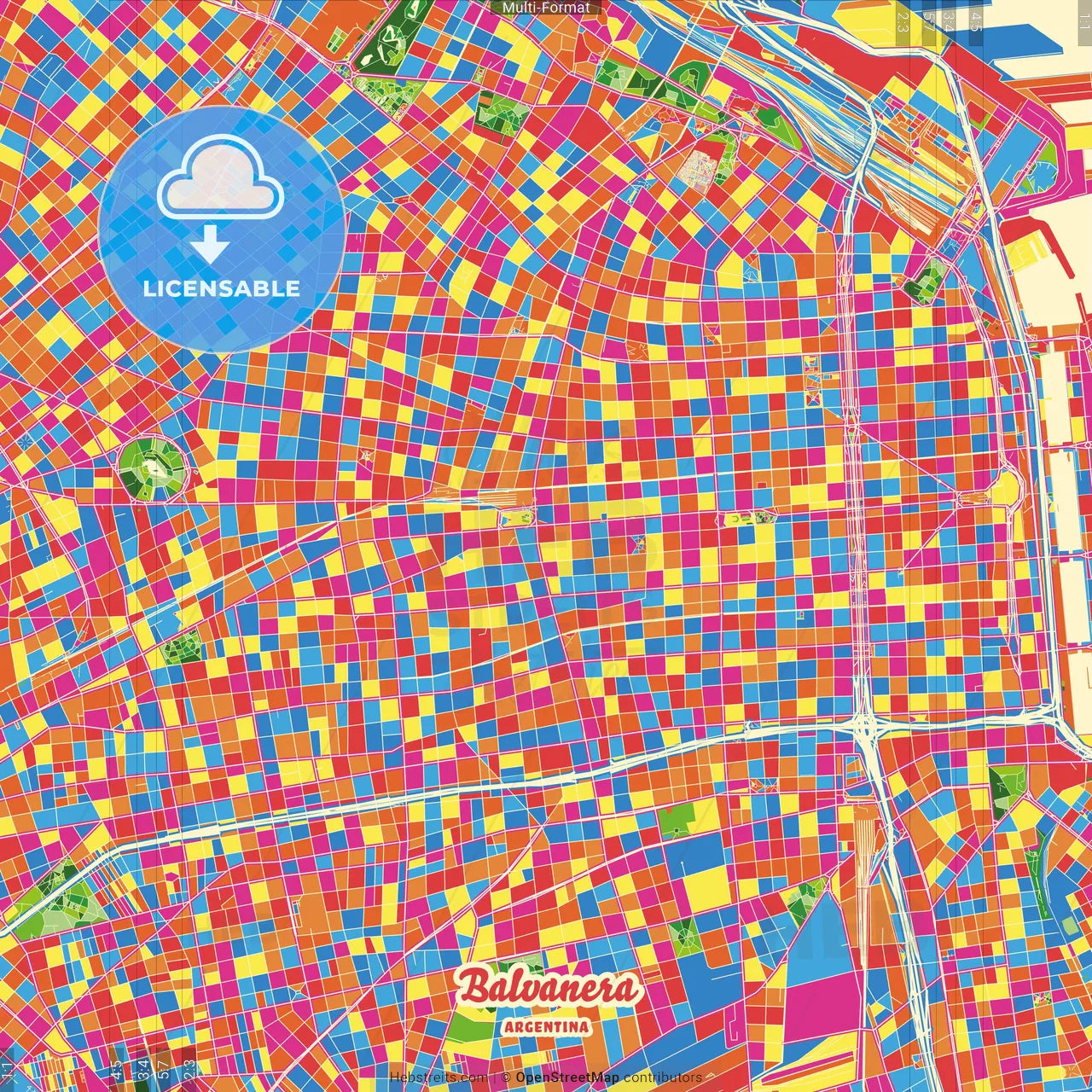 Balvanera, Argentina Crazy Colorful Street Map Poster Template
