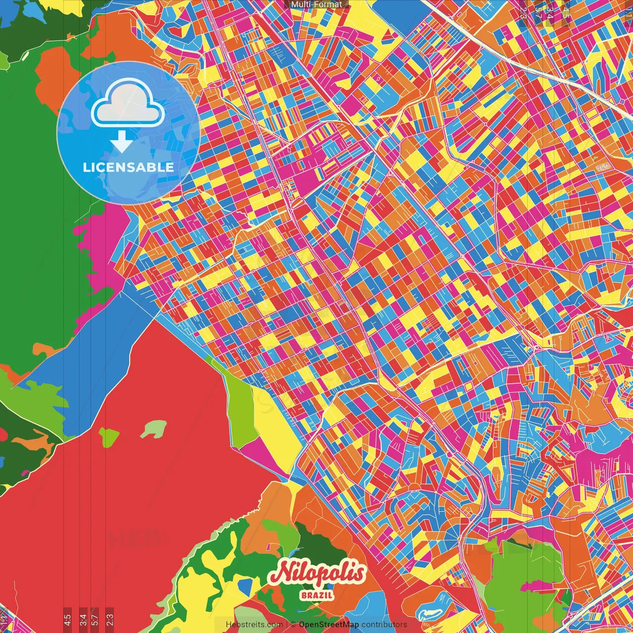 Nilopolis, Brazil Crazy Colorful Street Map Poster Template