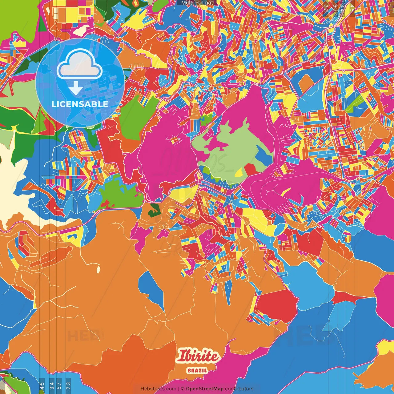 Ibirite, Brazil Crazy Colorful Street Map Poster Template