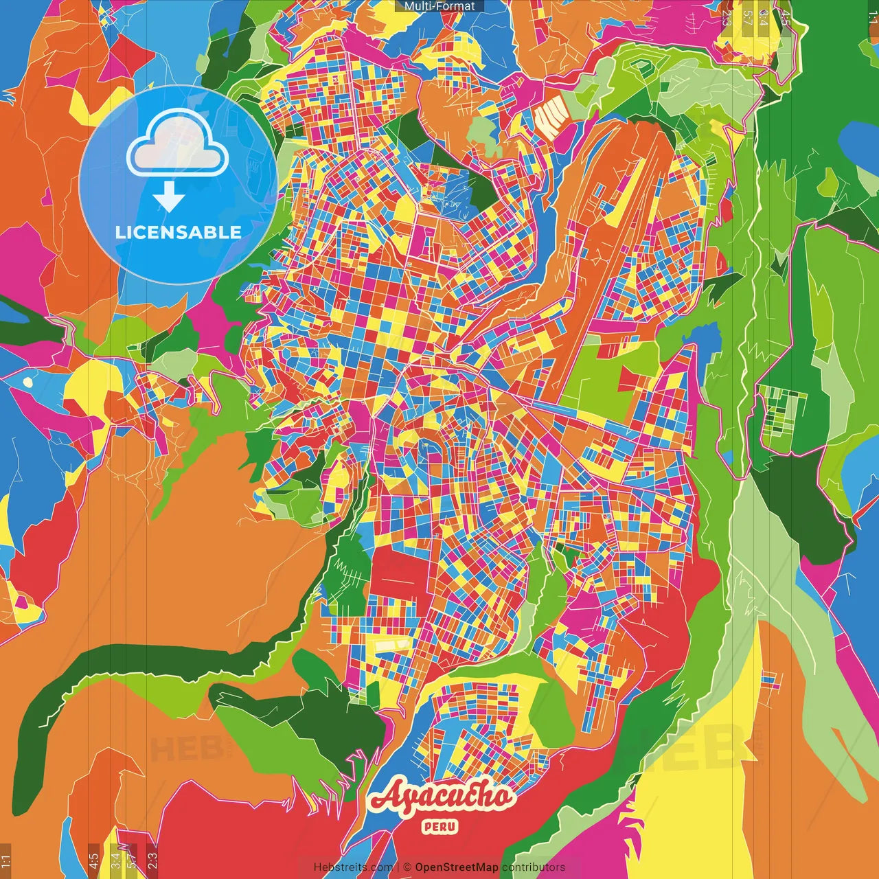 Ayacucho, Peru Crazy Colorful Street Map Poster Template