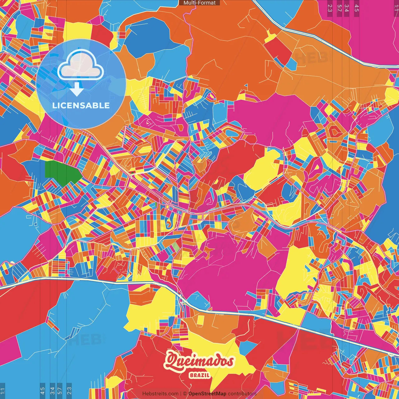 Queimados, Brazil Crazy Colorful Street Map Poster Template