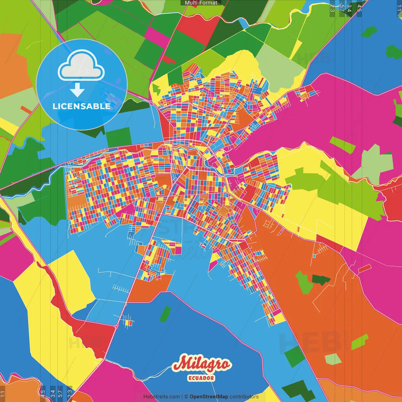 Milagro, Ecuador Crazy Colorful Street Map Poster Template