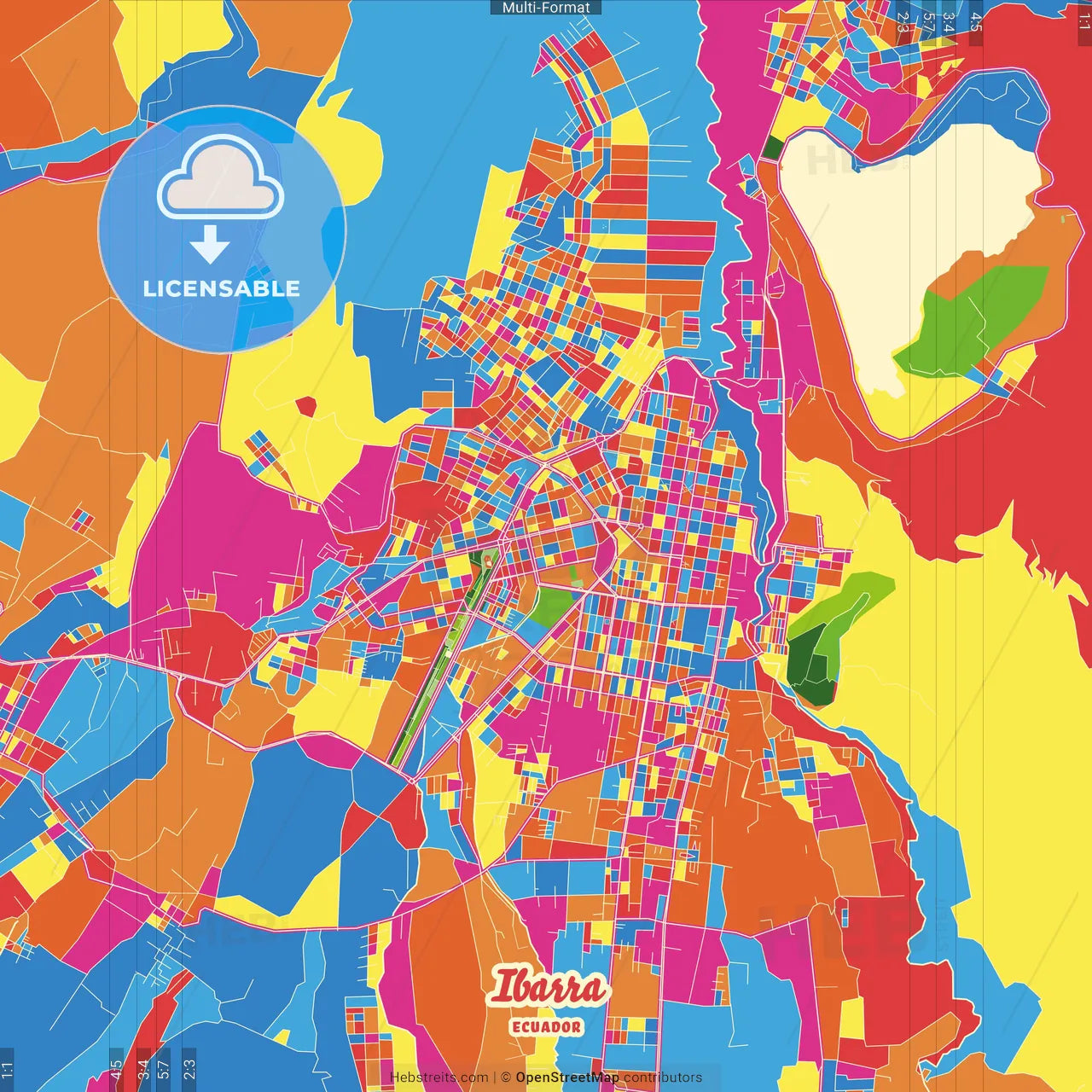 Ibarra, Ecuador Crazy Colorful Street Map Poster Template