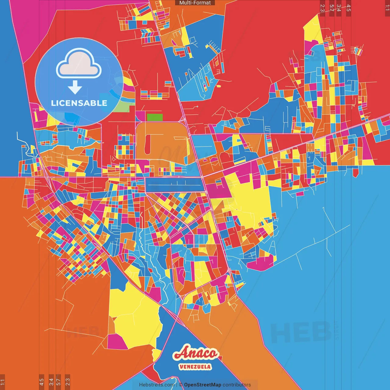 Anaco, Venezuela Crazy Colorful Street Map Poster Template