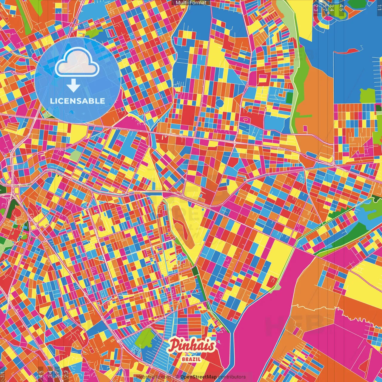 Pinhais, Brazil Crazy Colorful Street Map Poster Template