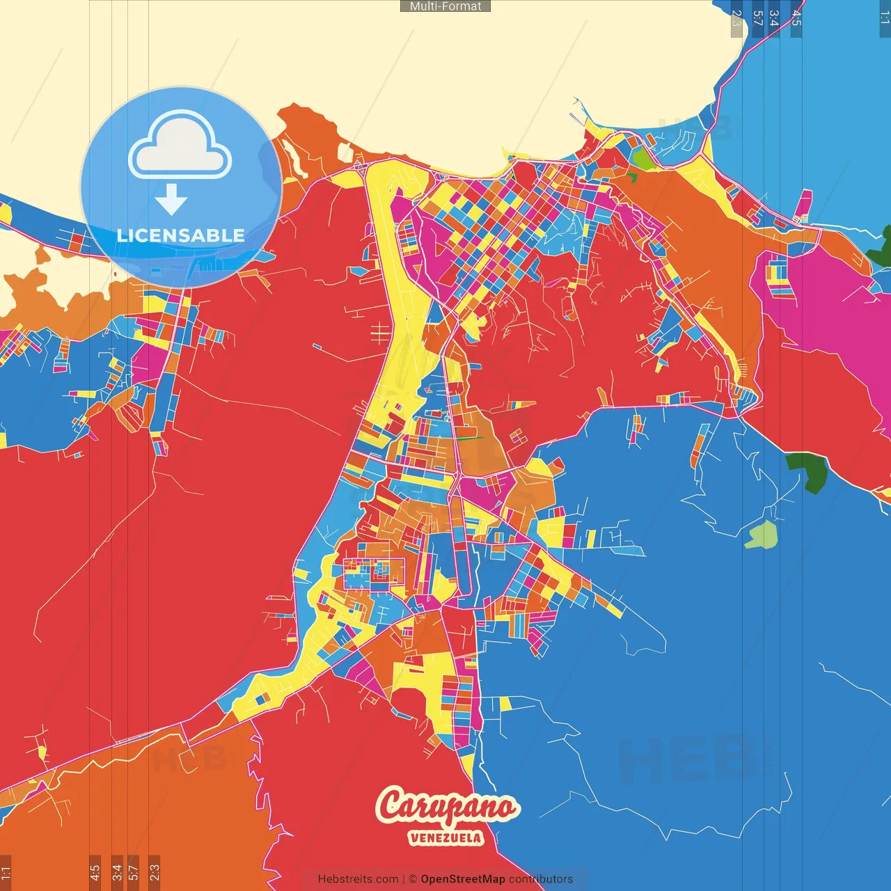 Carupano, Venezuela Crazy Colorful Street Map Poster Template