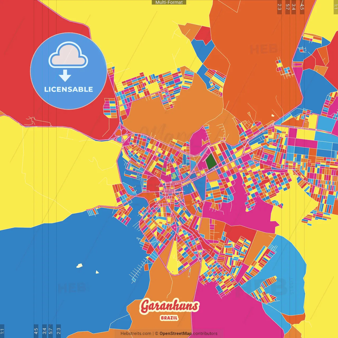 Garanhuns, Brazil Crazy Colorful Street Map Poster Template
