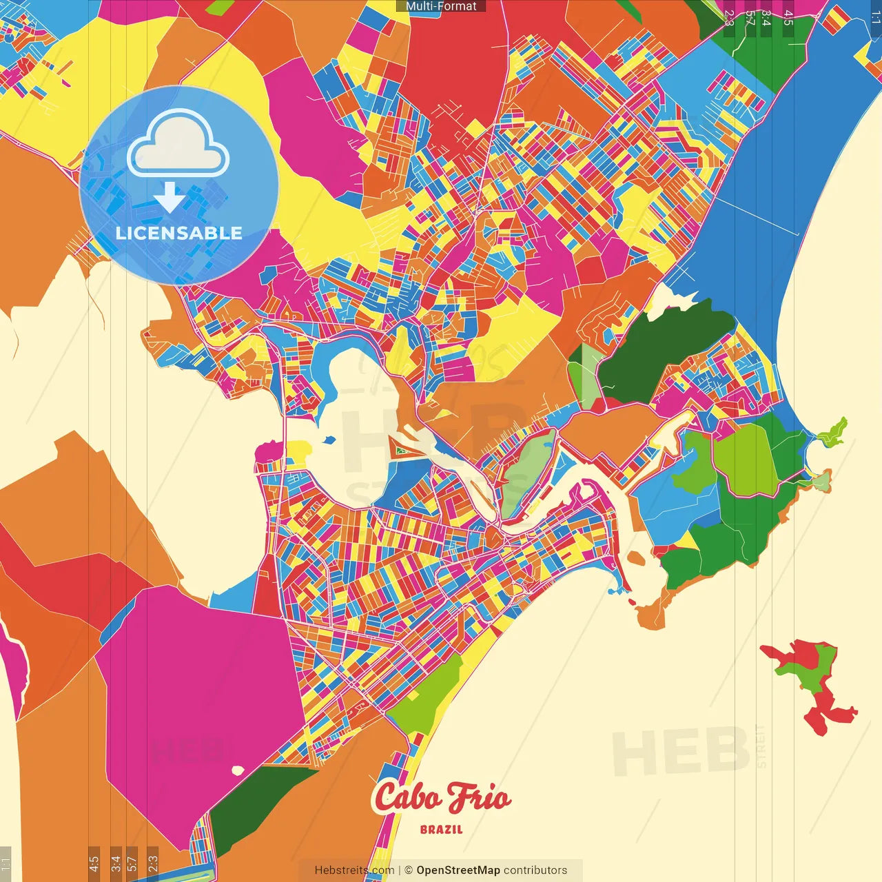 Cabo Frio, Brazil Crazy Colorful Street Map Poster Template