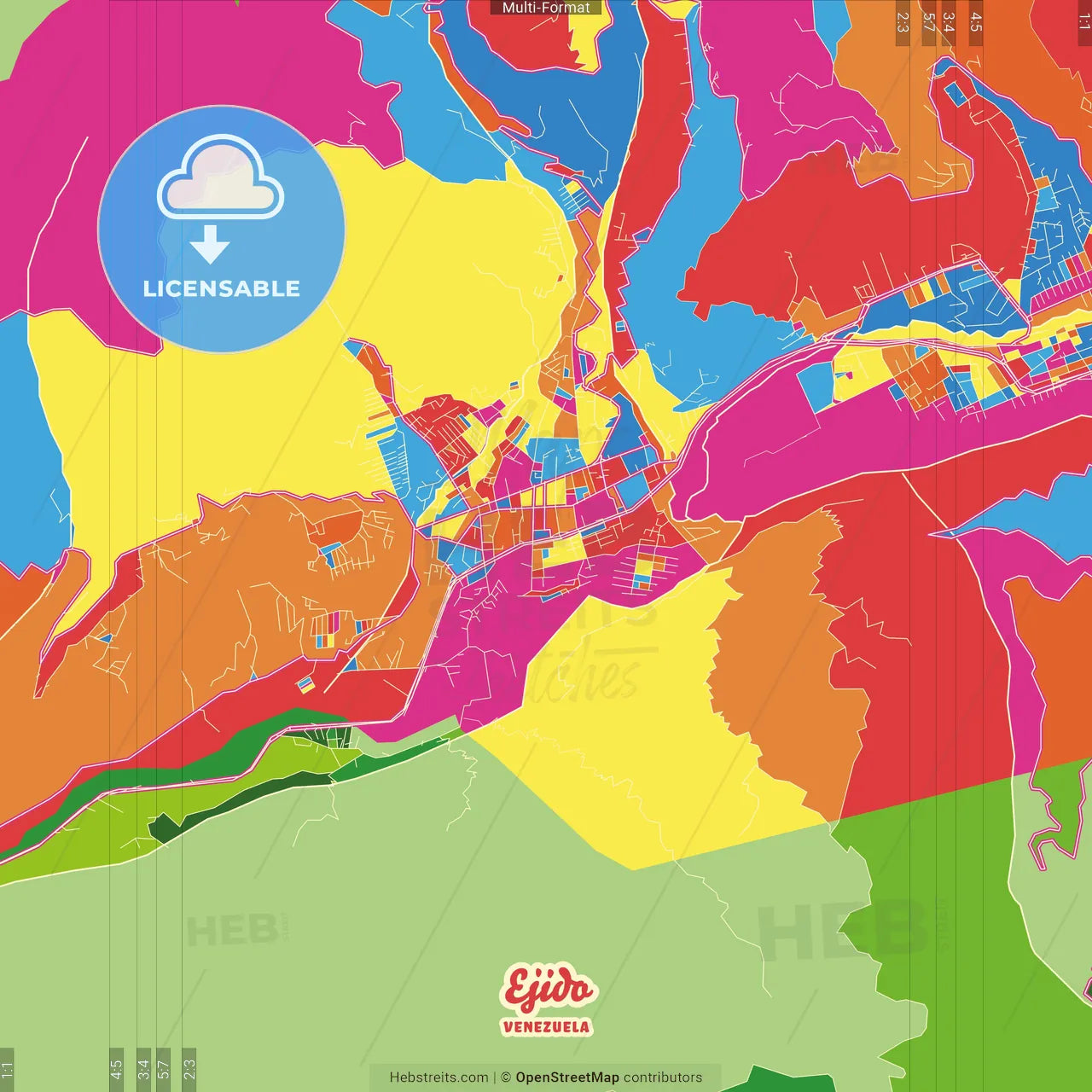 Ejido, Venezuela Crazy Colorful Street Map Poster Template
