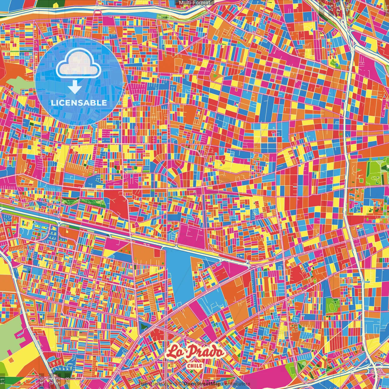 Lo Prado, Chile Crazy Colorful Street Map Poster Template