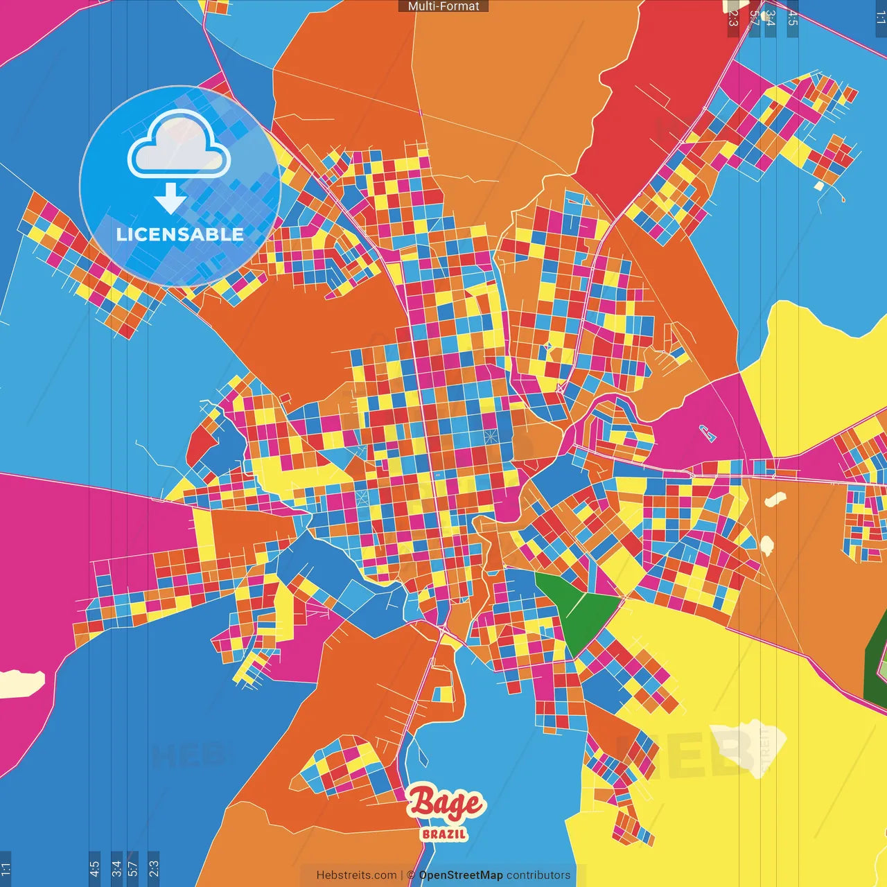 Bage, Brazil Crazy Colorful Street Map Poster Template