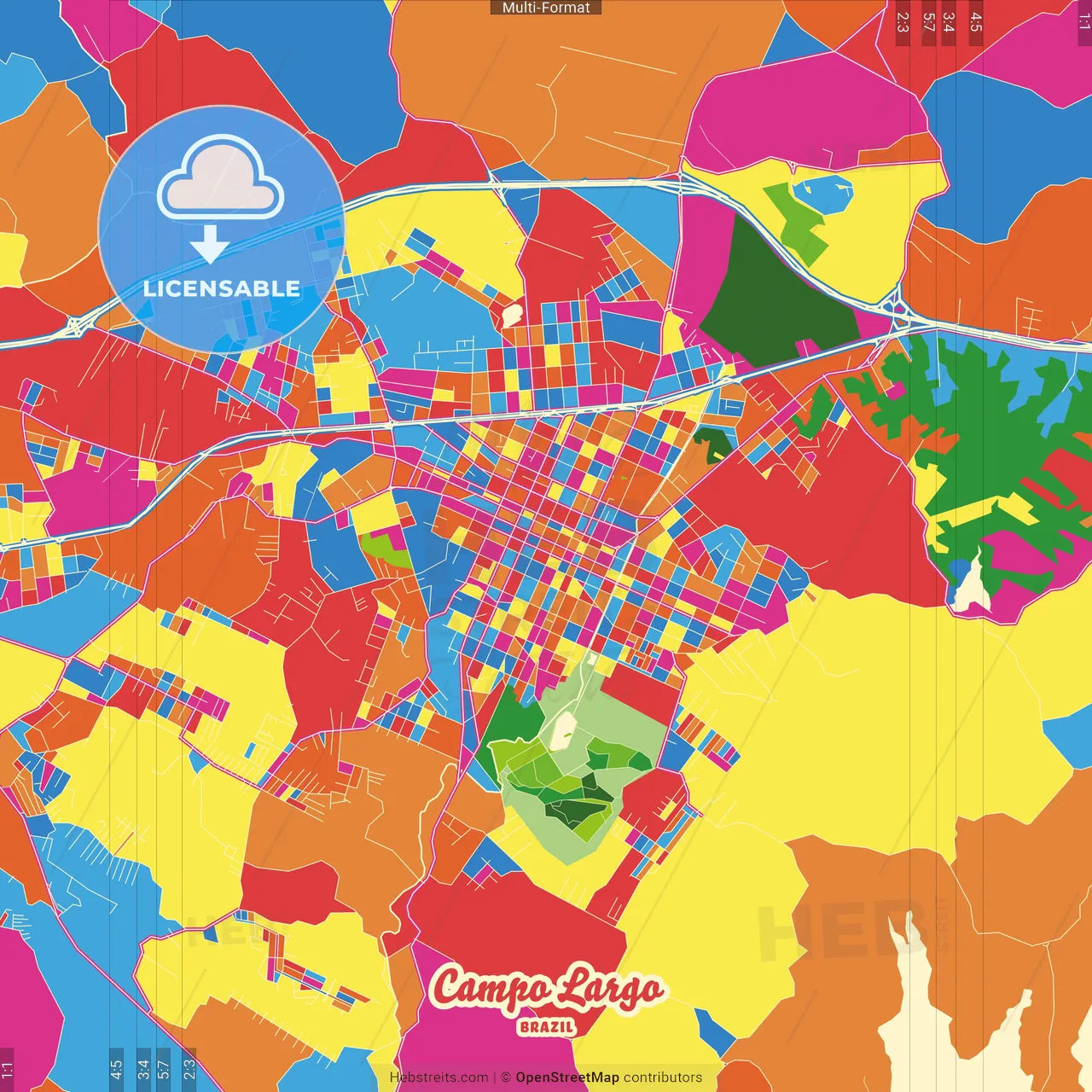 Campo Largo, Brazil Crazy Colorful Street Map Poster Template