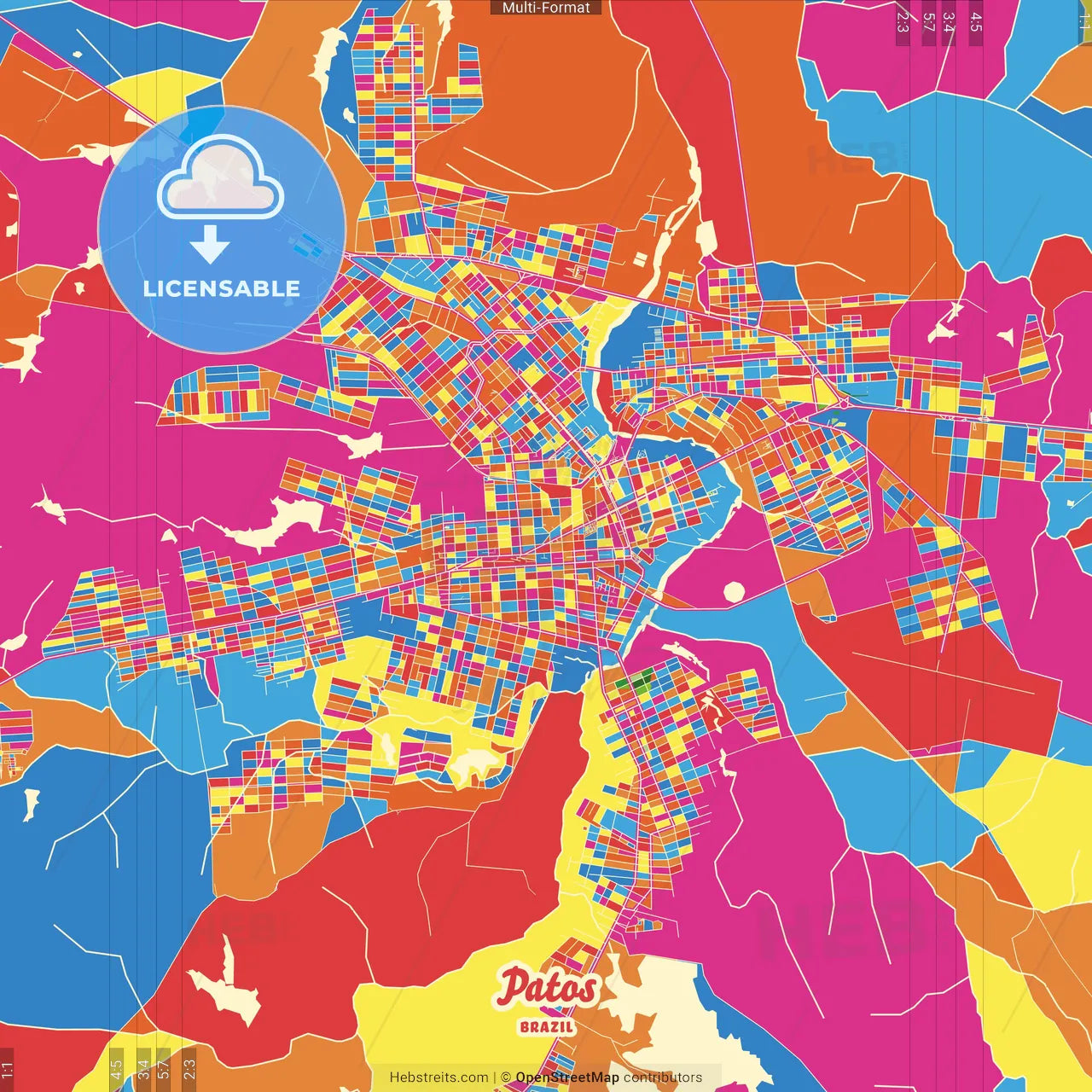 Patos, Brazil Crazy Colorful Street Map Poster Template