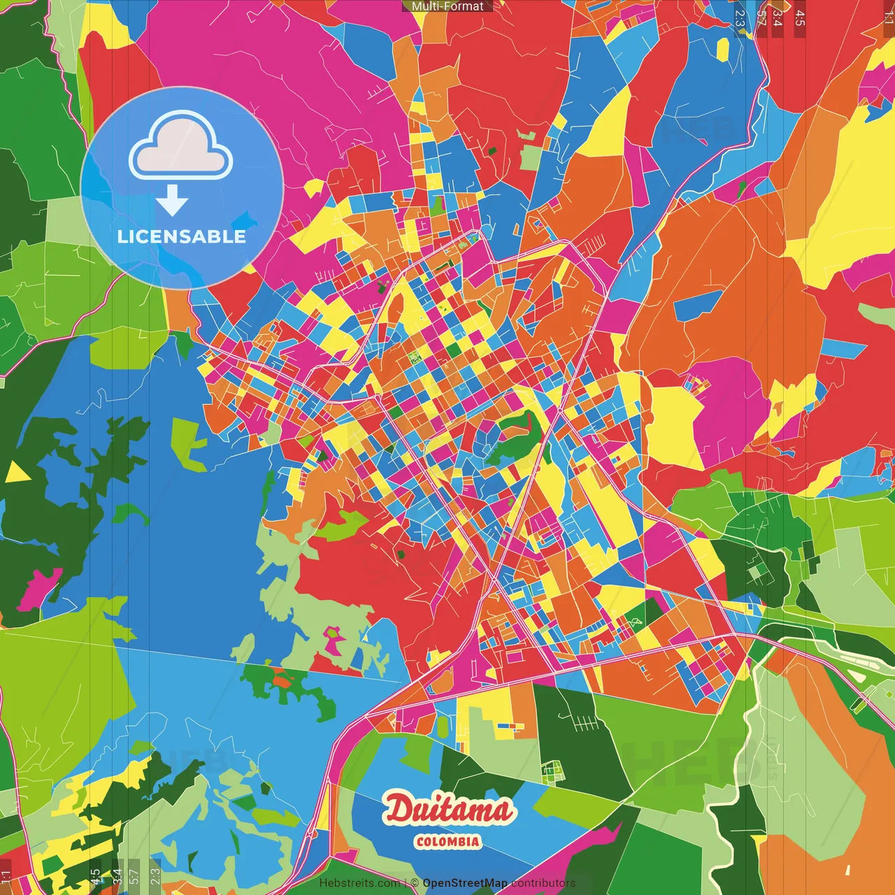 Duitama, Colombia Crazy Colorful Street Map Poster Template