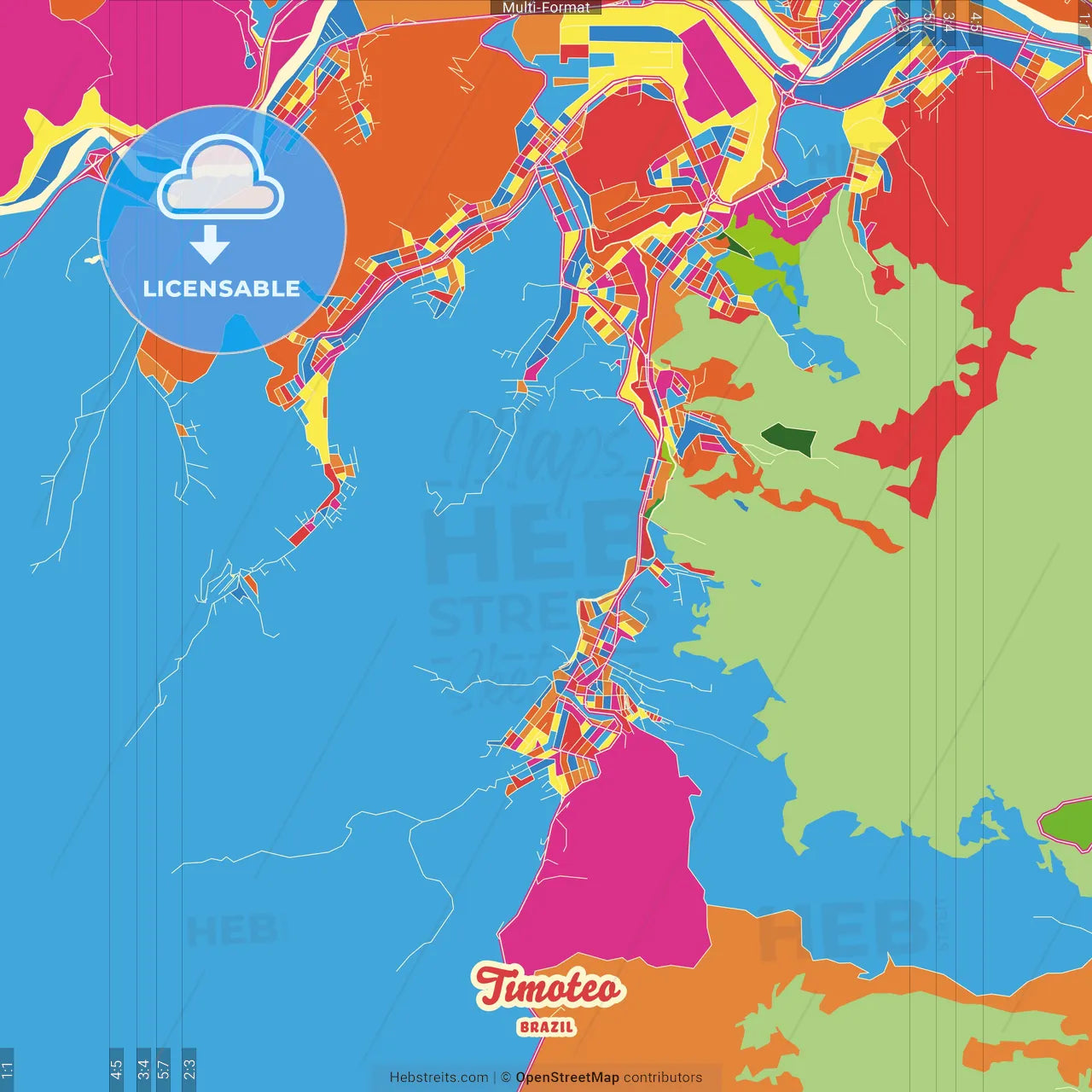 Timoteo, Brazil Crazy Colorful Street Map Poster Template