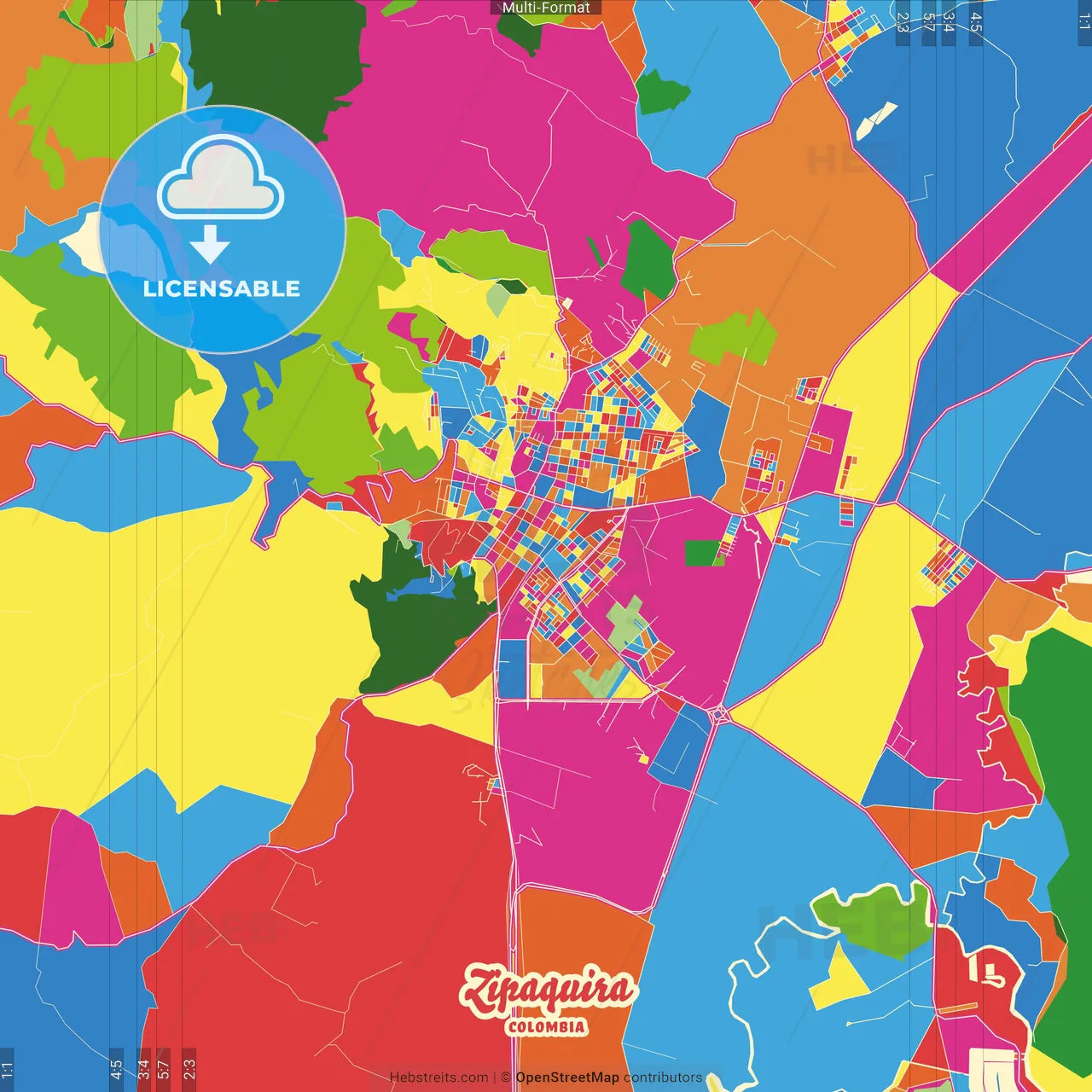 Zipaquira, Colombia Crazy Colorful Street Map Poster Template