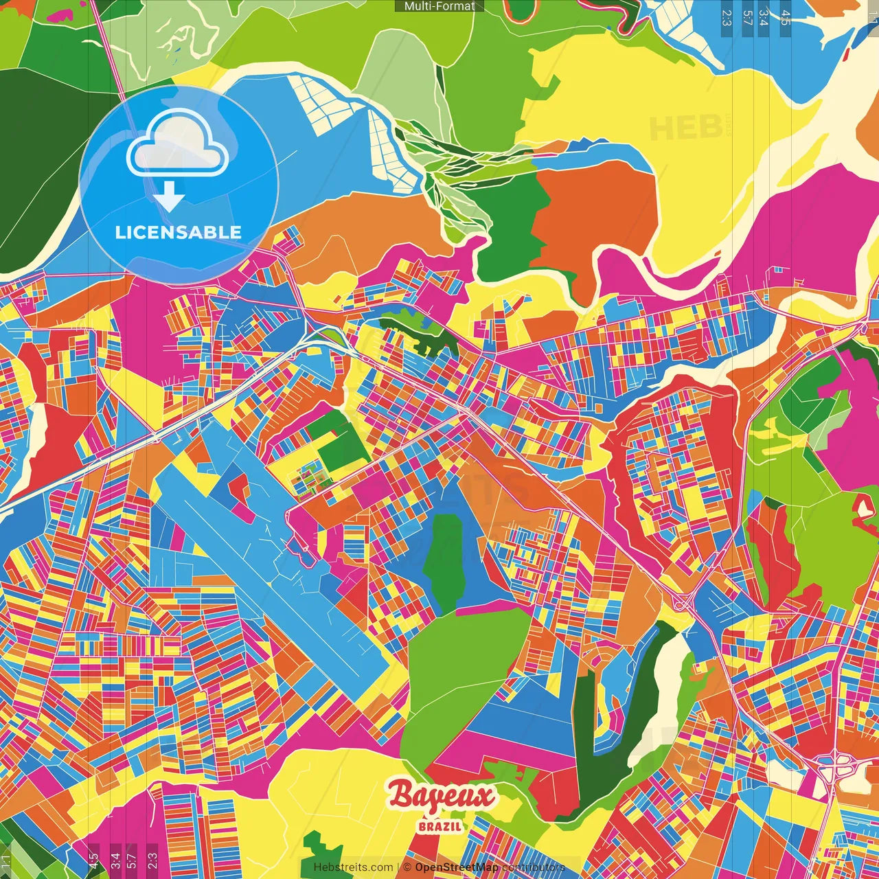Bayeux, Brazil Crazy Colorful Street Map Poster Template