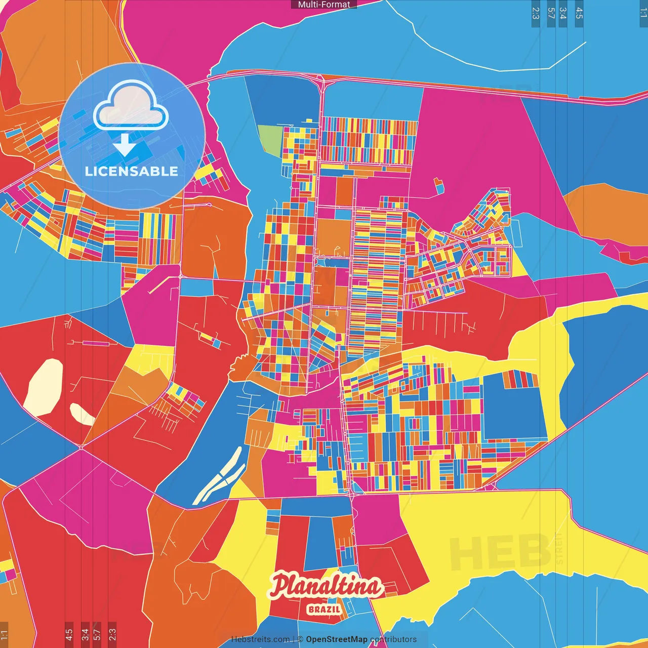 Planaltina, Brazil Crazy Colorful Street Map Poster Template