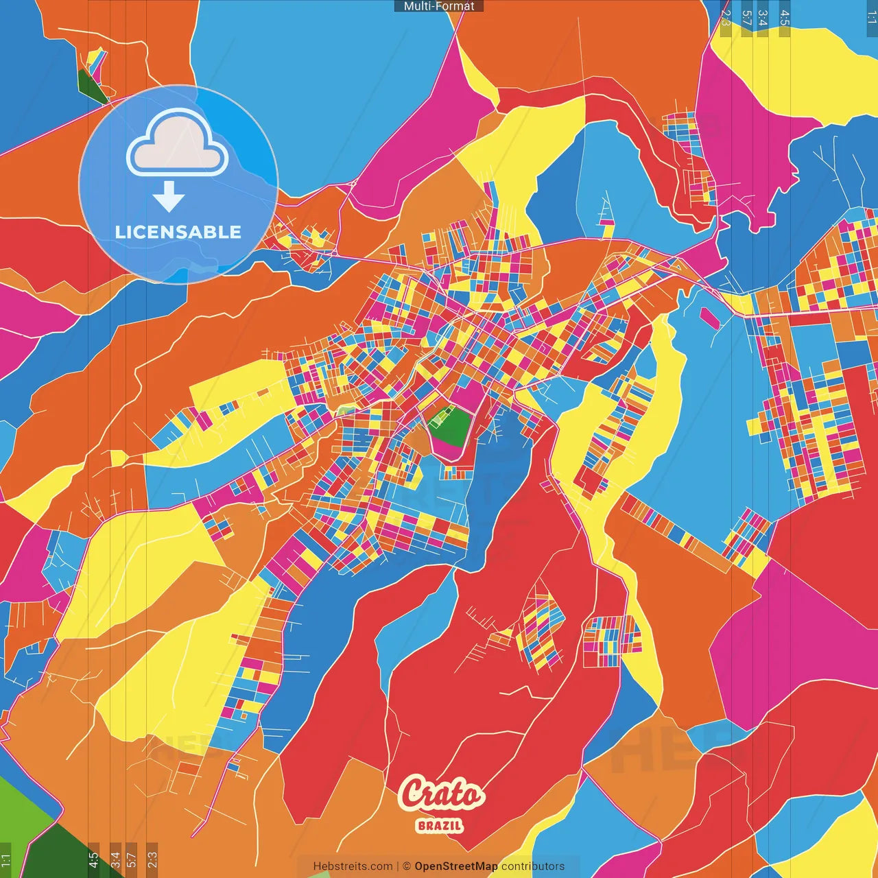 Crato, Brazil Crazy Colorful Street Map Poster Template