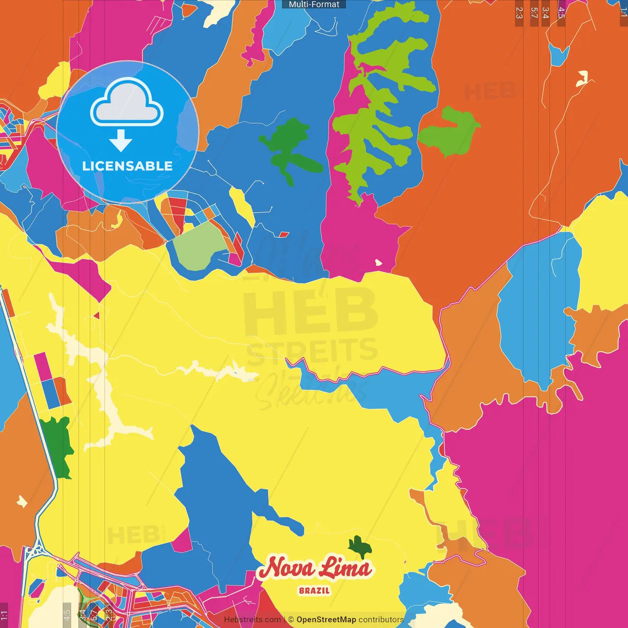 Nova Lima, Brazil Crazy Colorful Street Map Poster Template