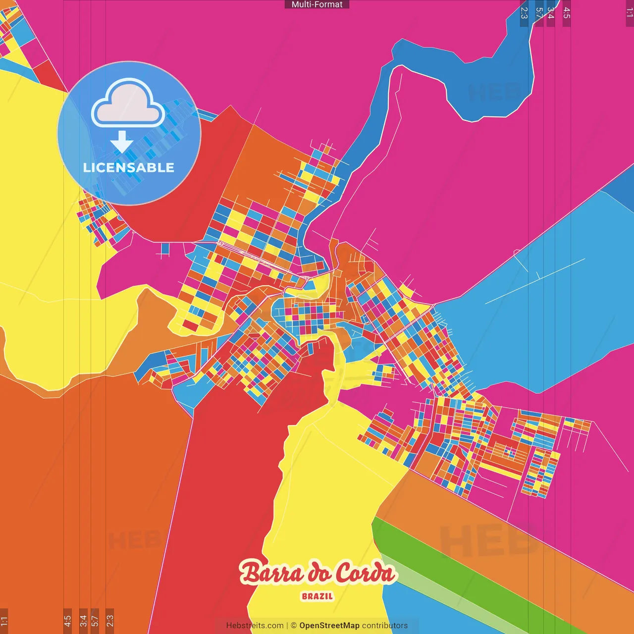 Barra do Corda, Brazil Crazy Colorful Street Map Poster Template