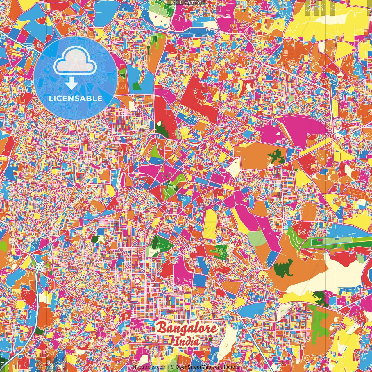 Bangalore, Karnataka, India Crazy Colorful Street Map Poster Template