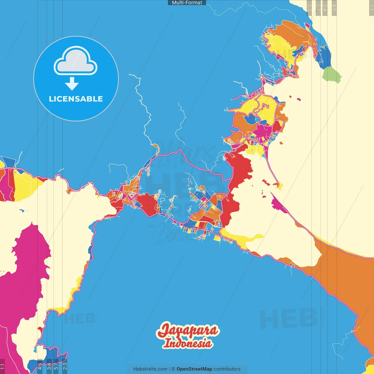 Jayapura, Papua, Indonesia Crazy Colorful Street Map Poster Template