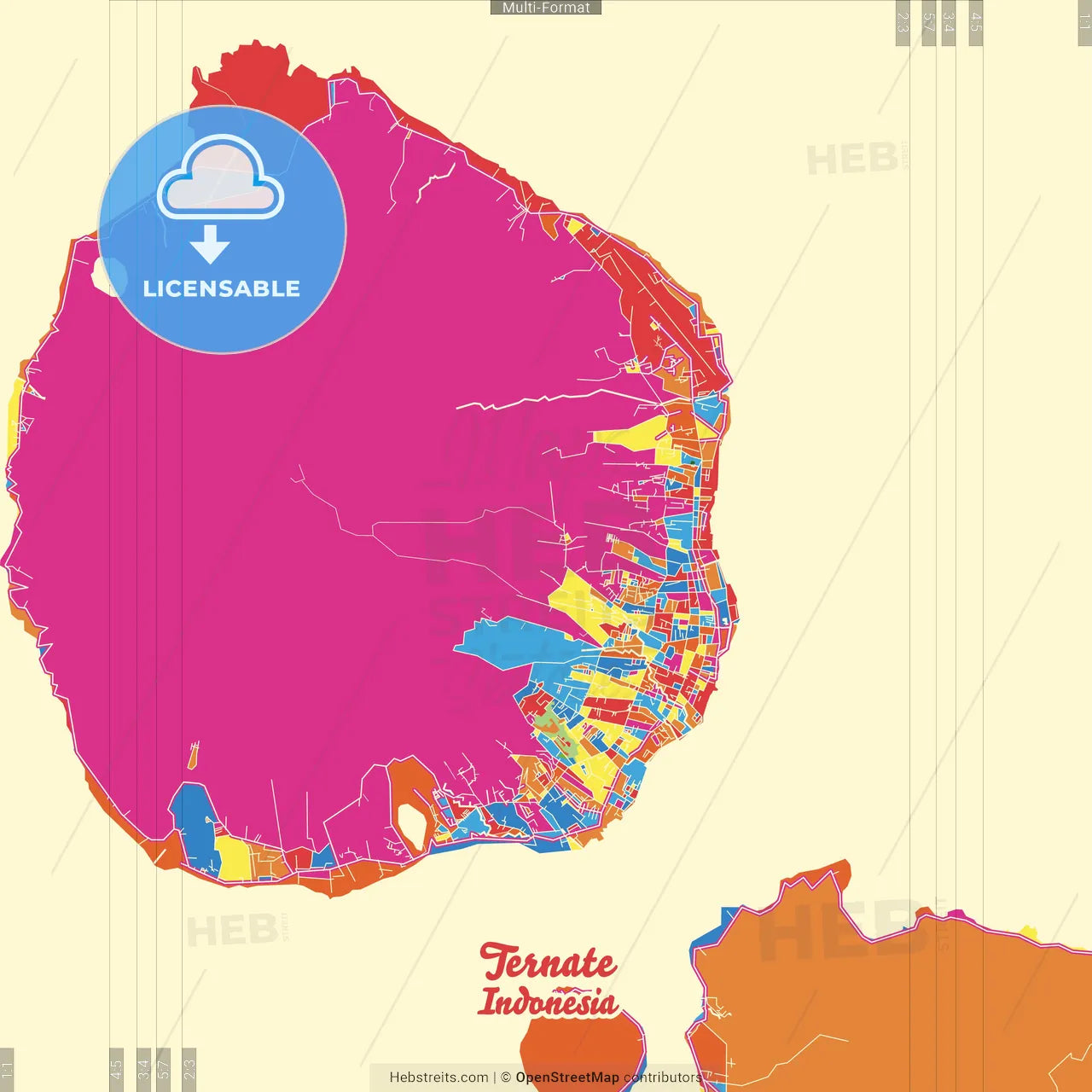 Ternate, North Maluku, Indonesia Crazy Colorful Street Map Poster Template