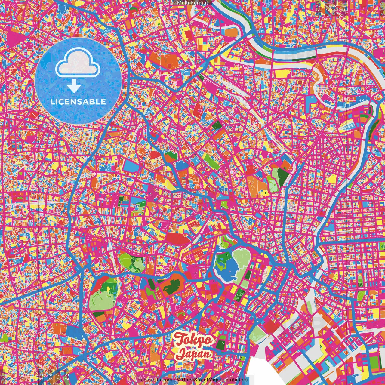 Tokyo, Japan Crazy Colorful Street Map Poster Template