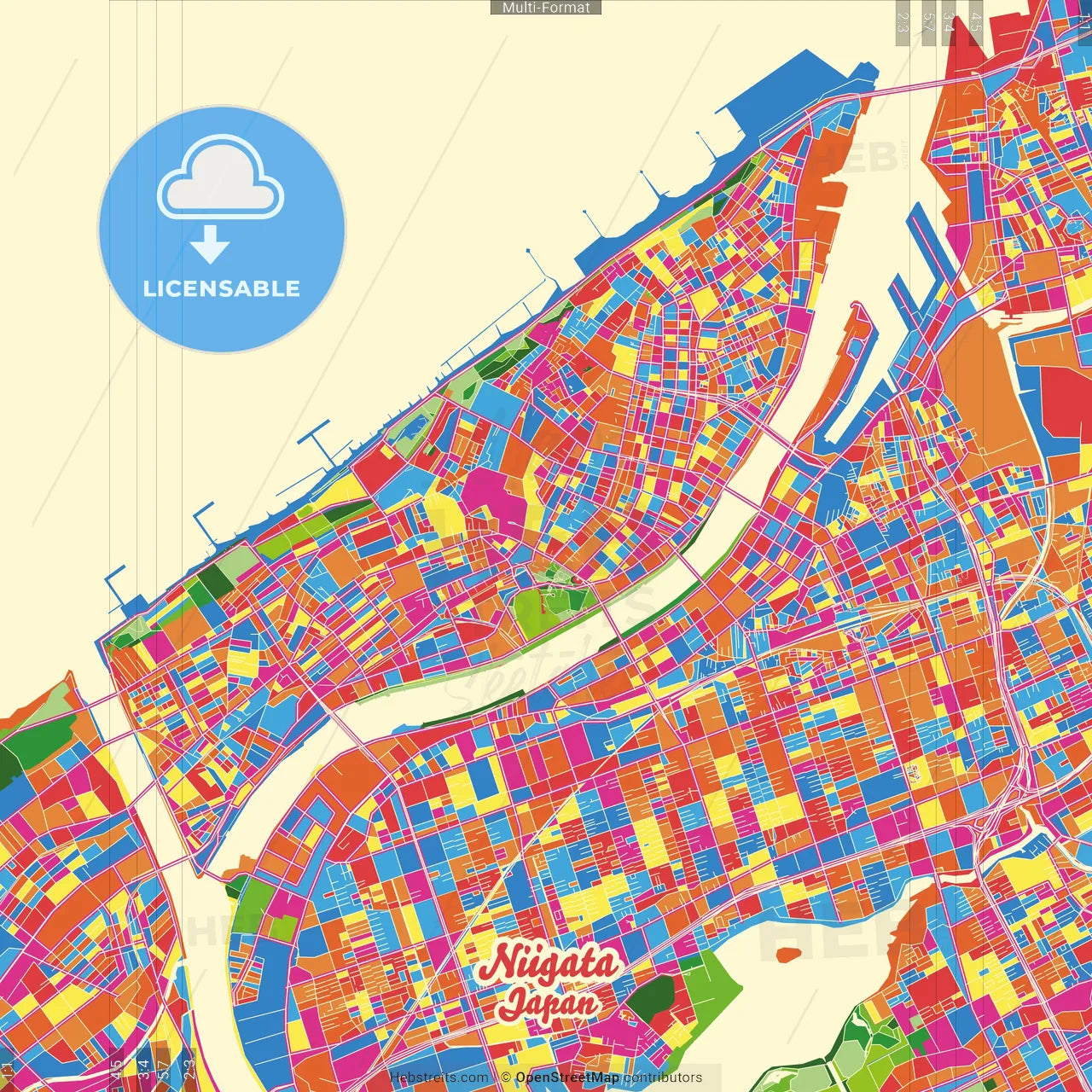 Niigata, Niigata, Japan Crazy Colorful Street Map Poster Template