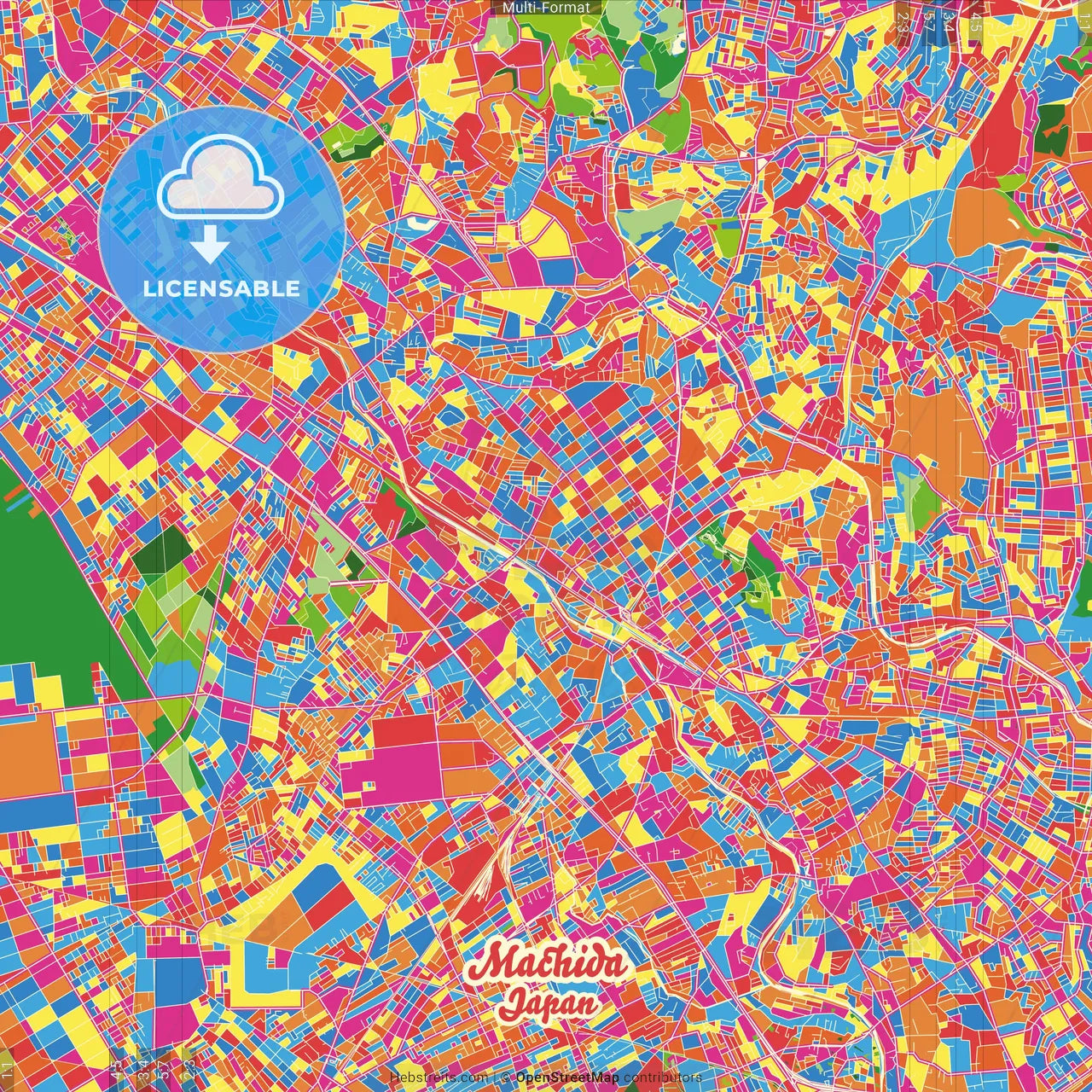Machida, Tokyo, Japan Crazy Colorful Street Map Poster Template