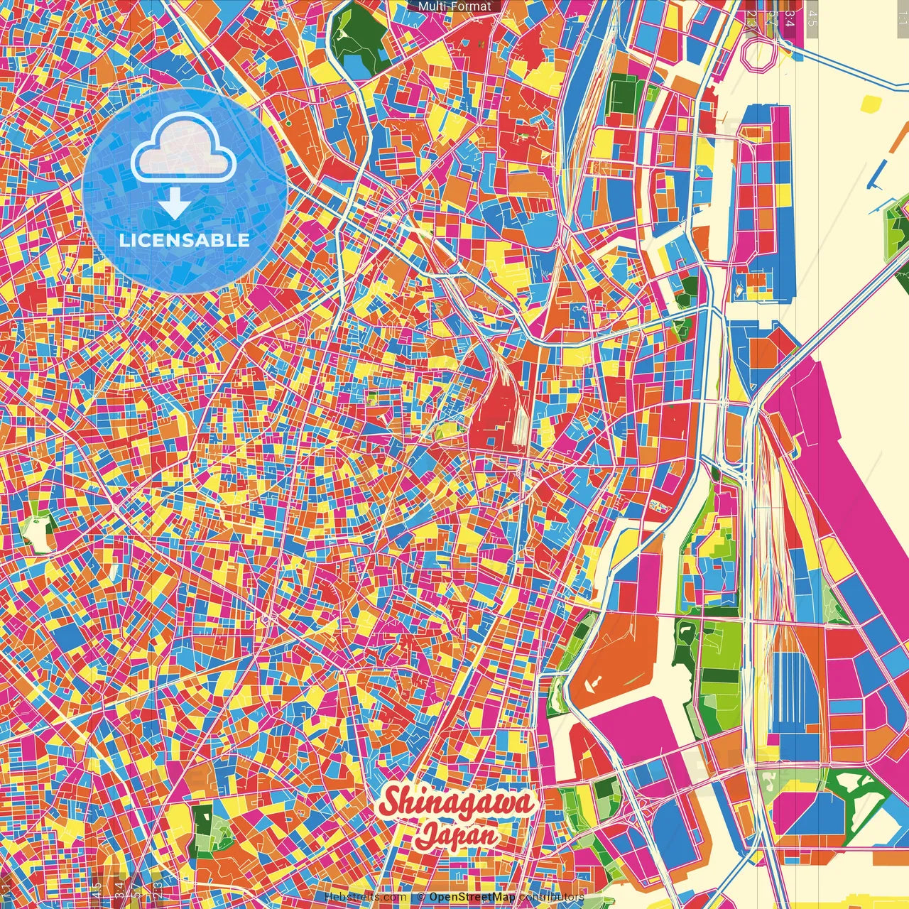 Shinagawa, Tokyo, Japan Crazy Colorful Street Map Poster Template