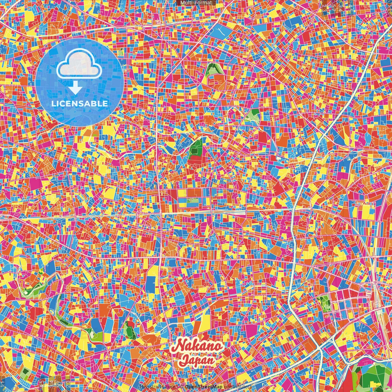 Nakano, Tokyo, Japan Crazy Colorful Street Map Poster Template