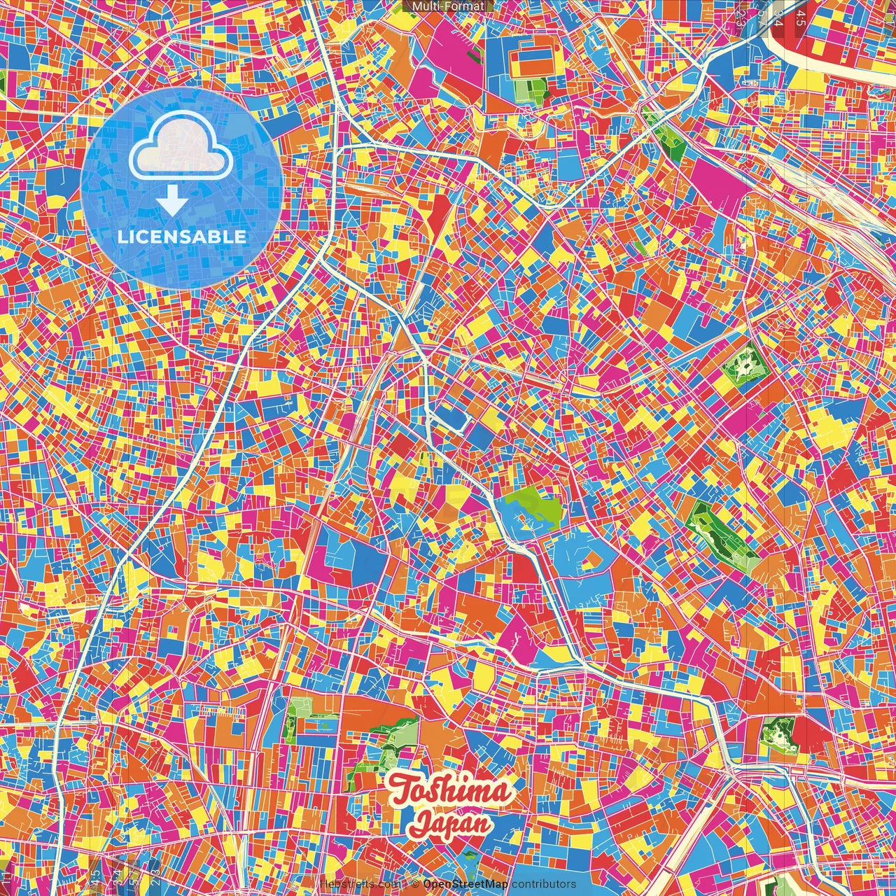 Toshima, Tokyo, Japan Crazy Colorful Street Map Poster Template