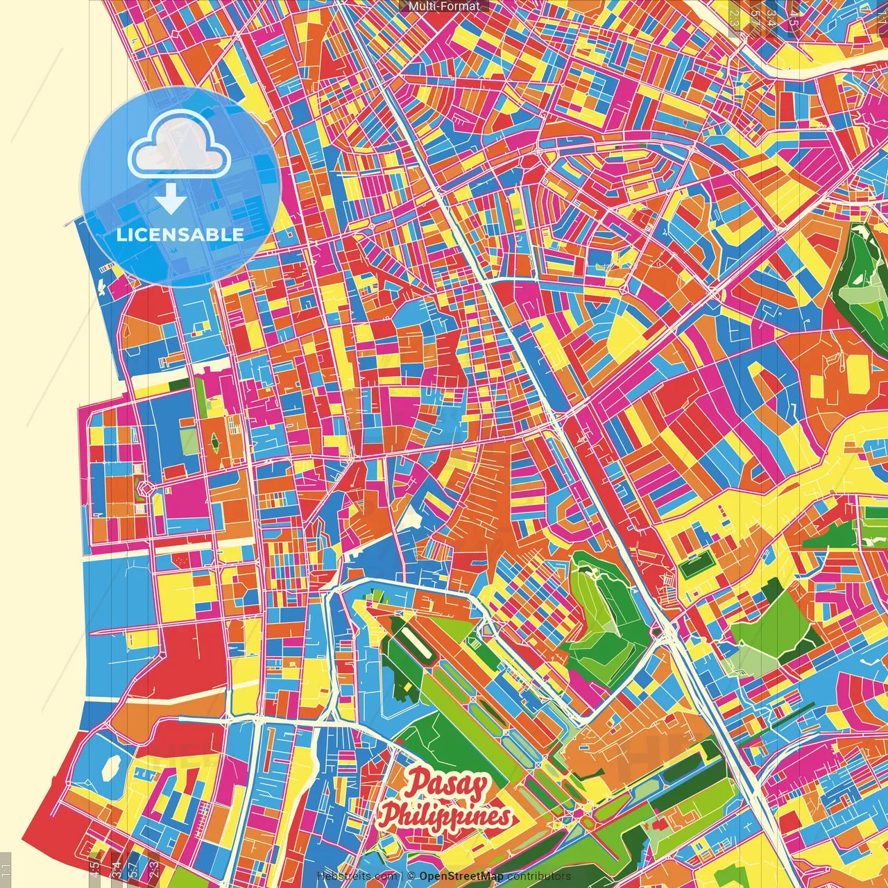 Pasay, Philippines Crazy Colorful Street Map Poster Template