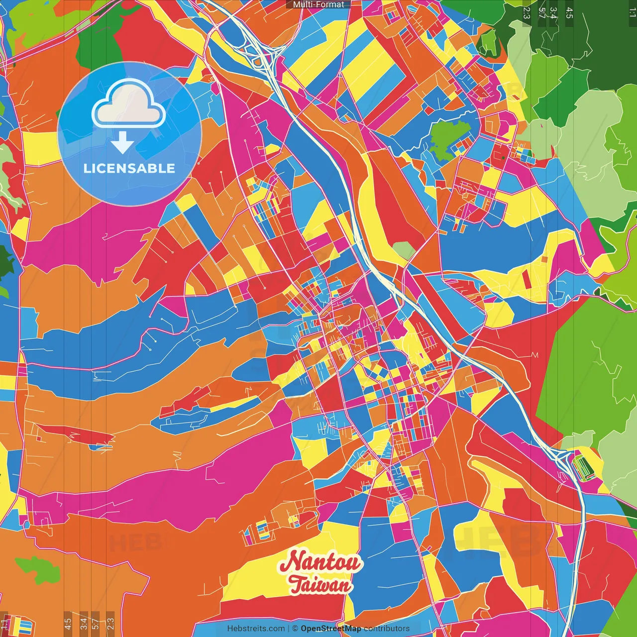 Nantou, Nantou, Taiwan Crazy Colorful Street Map Poster Template