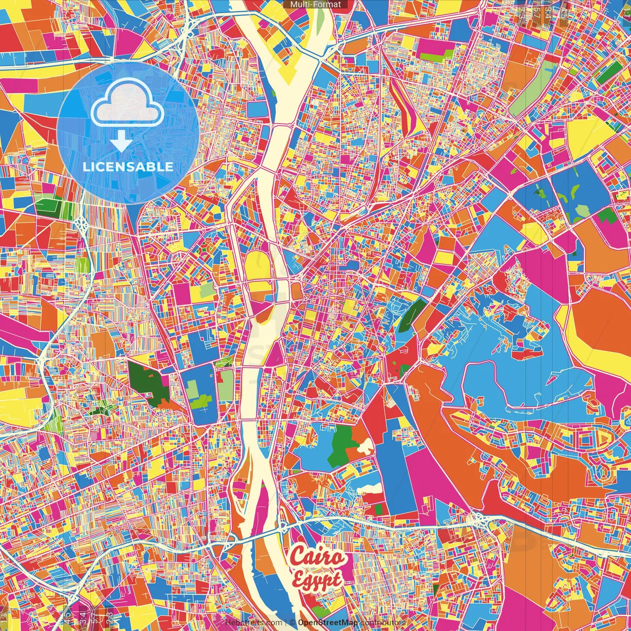 Cairo, Egypt Crazy Colorful Street Map Poster Template