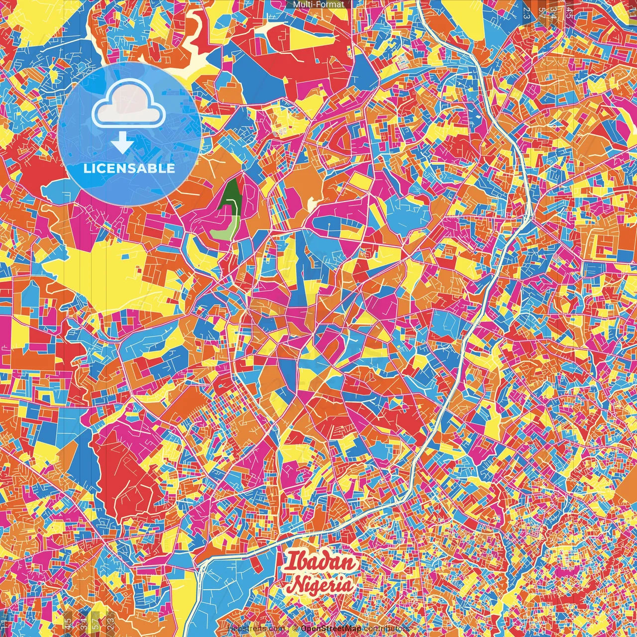 Ibadan, Nigeria Crazy Colorful Street Map Poster Template
