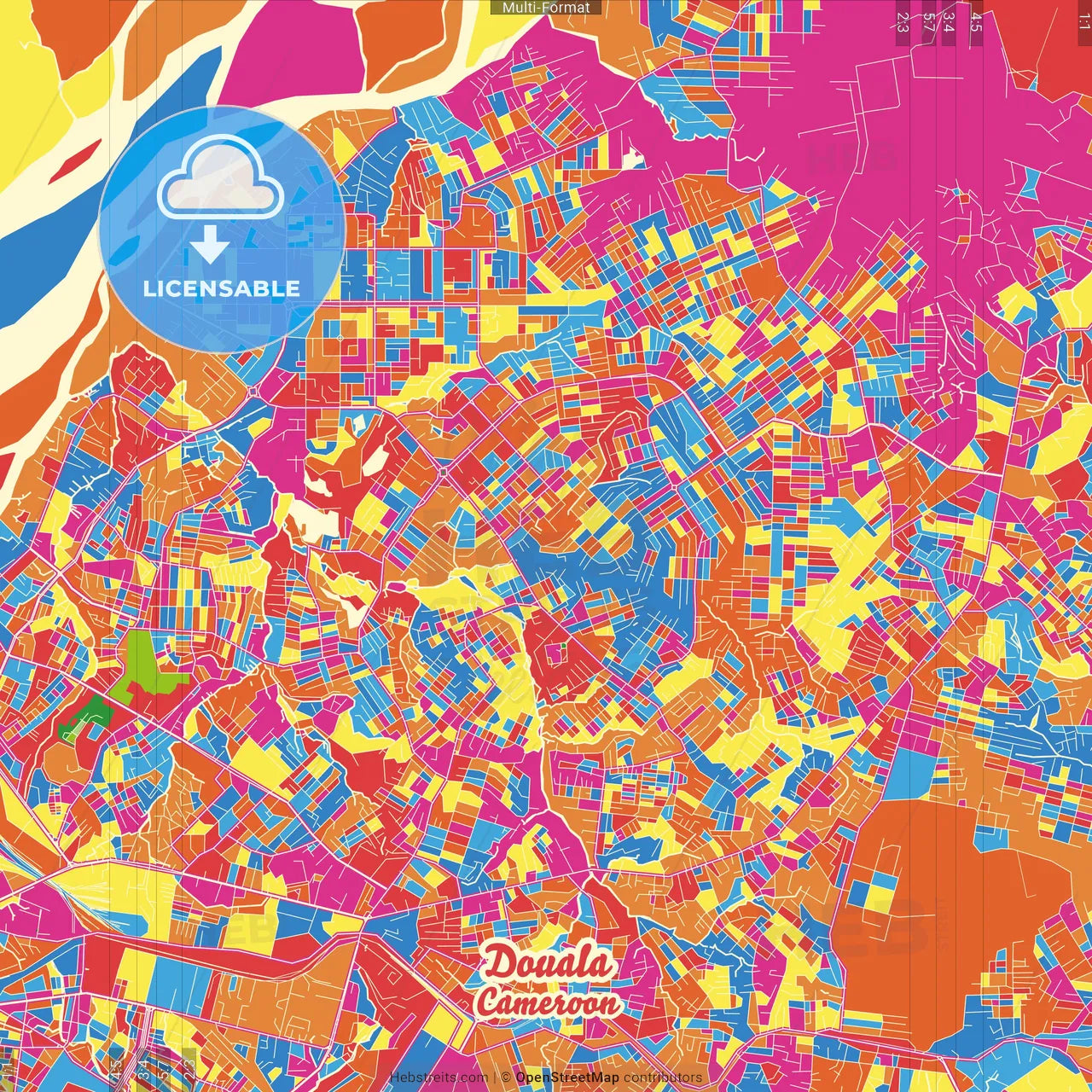Douala, Cameroon Crazy Colorful Street Map Poster Template