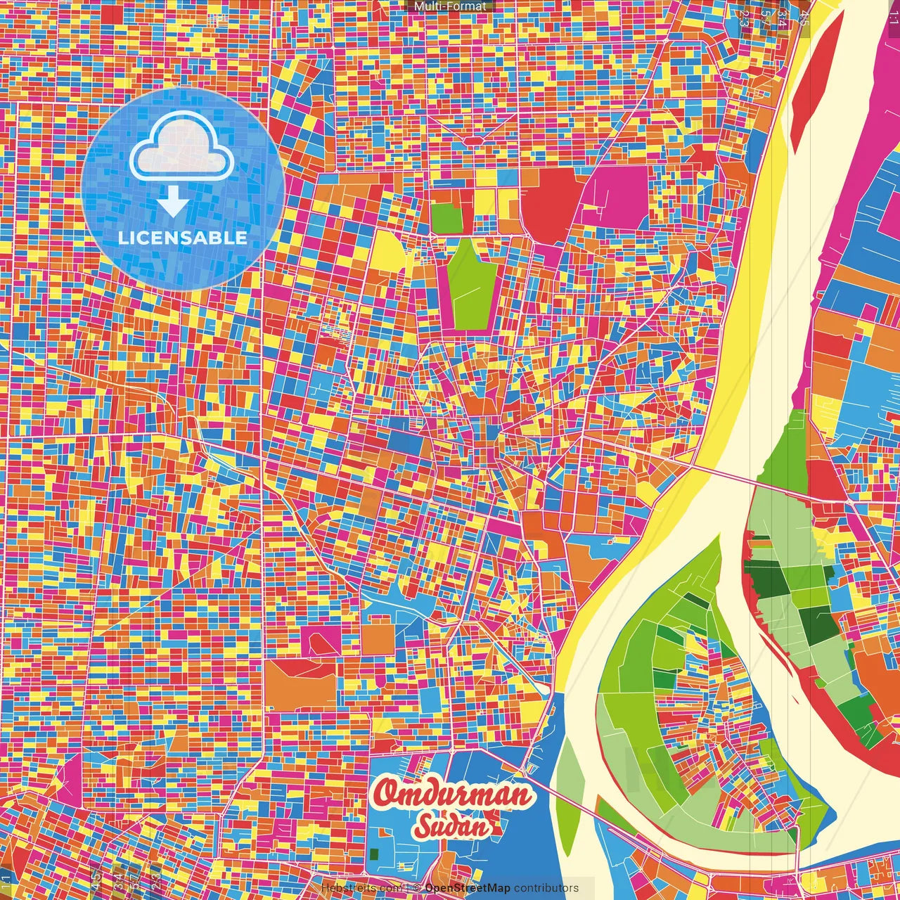 Omdurman, Sudan Crazy Colorful Street Map Poster Template