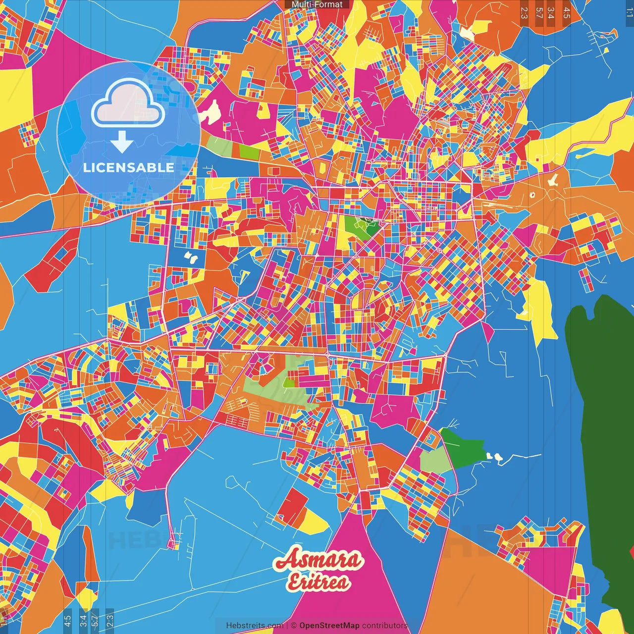 Asmara, Eritrea Crazy Colorful Street Map Poster Template