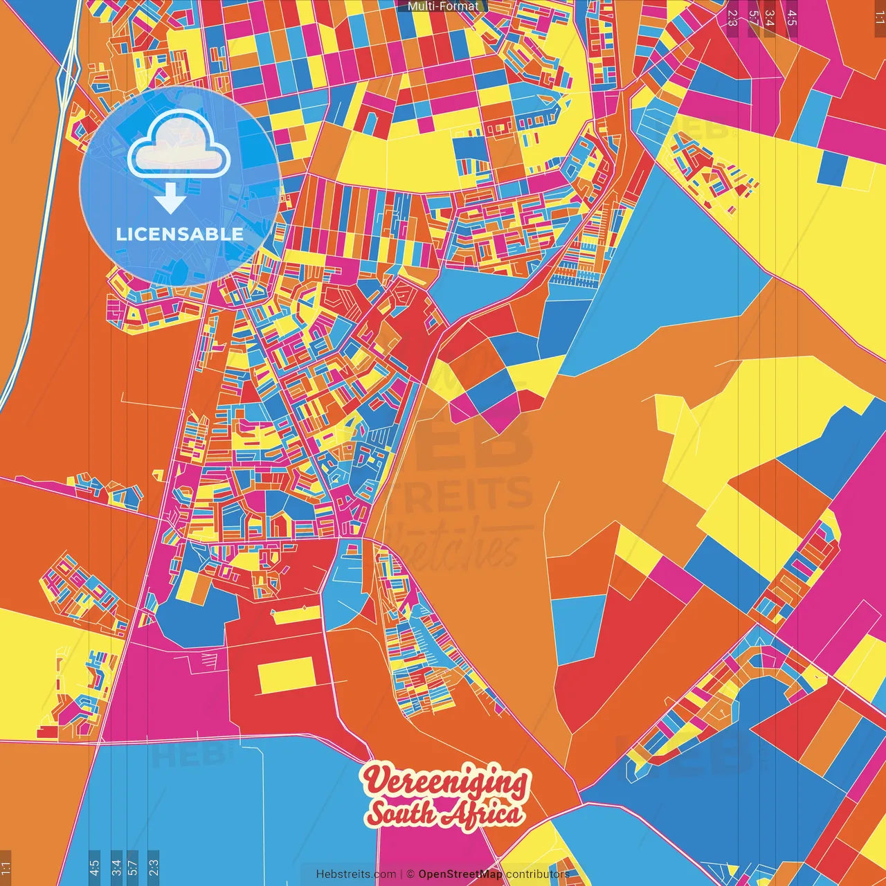 Vereeniging, South Africa Crazy Colorful Street Map Poster Template