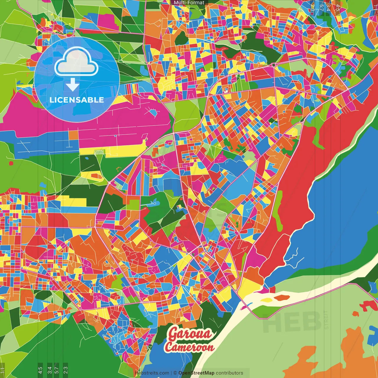 Garoua, Cameroon Crazy Colorful Street Map Poster Template