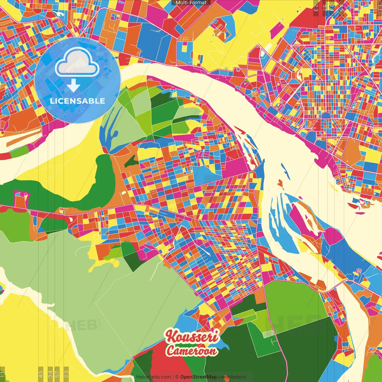 Kousseri, Cameroon Crazy Colorful Street Map Poster Template