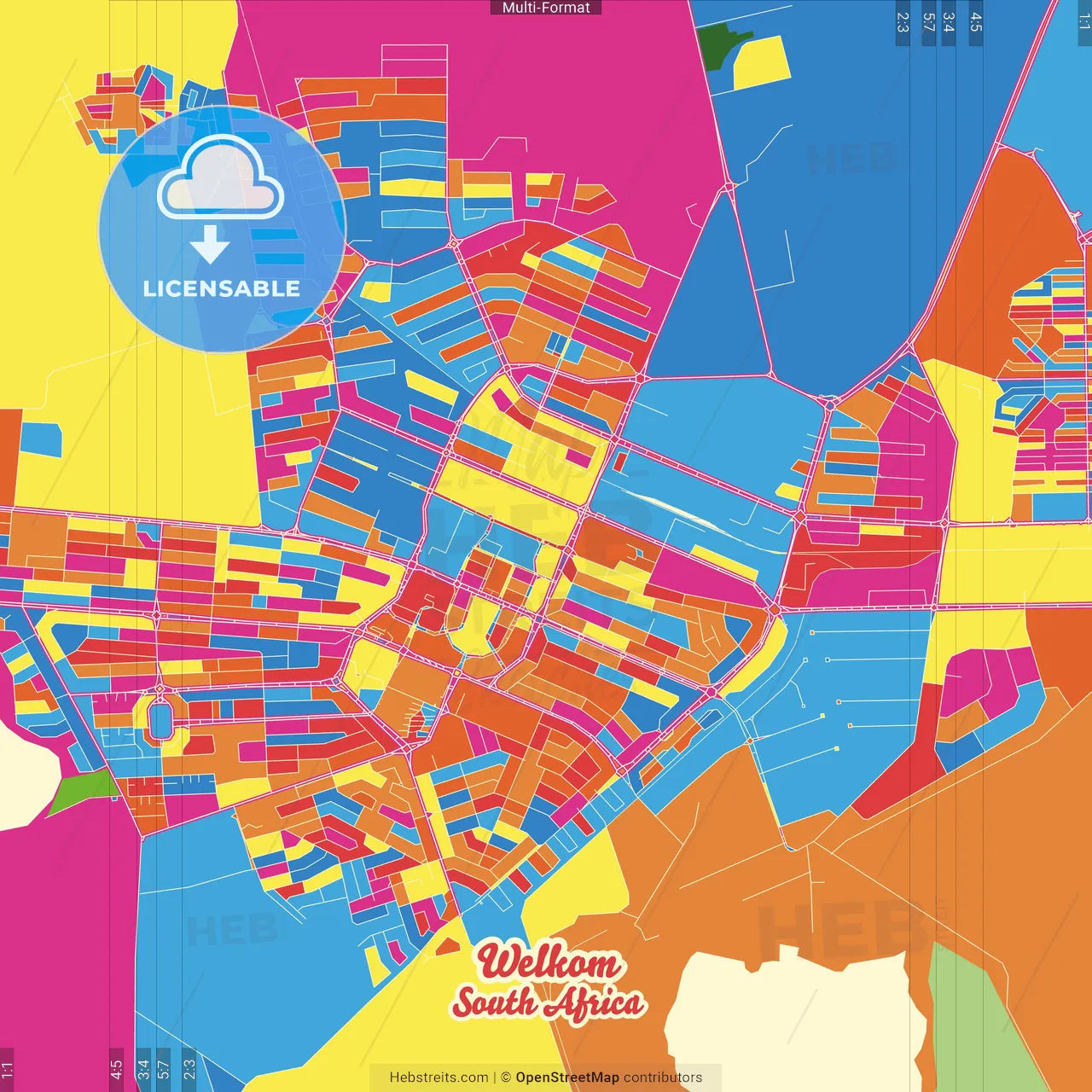 Welkom, South Africa Crazy Colorful Street Map Poster Template