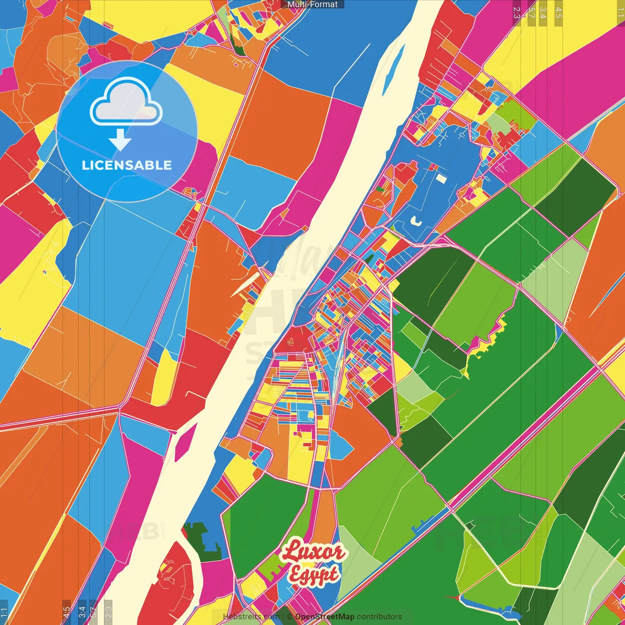 Luxor, Egypt Crazy Colorful Street Map Poster Template