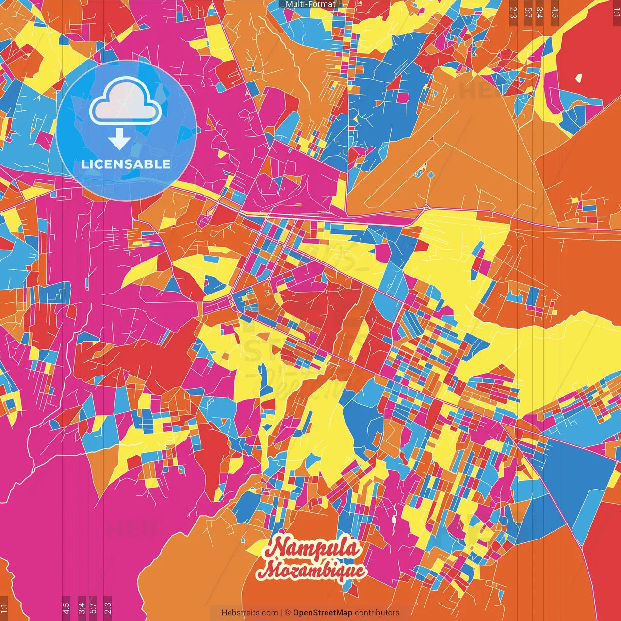 Nampula, Mozambique Crazy Colorful Street Map Poster Template